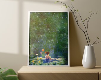 Lily Pond Woman Art Print, Vintage Female Figure Poster (Digital Download)