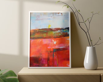 Red Abstract Sunset Print, Modern Wall Art (Digital Download)