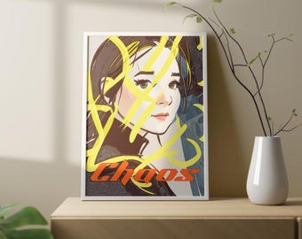 Girl and Chaos Art Print - Trendy Abstract Poster (Digital Download)