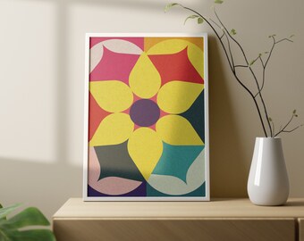 Yellow Flower Geometric Art Print, Mid Century Modern (Digital Download)