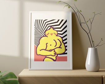 Anime Gym Bird Art Print – Kawaii Manga Poster (Digital Download)