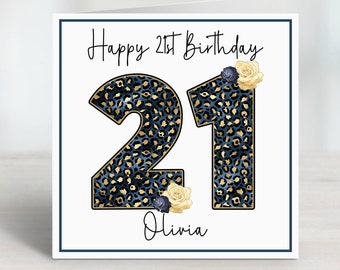 Tarjeta personalizada para el 21.º cumpleaños: Estampado animal