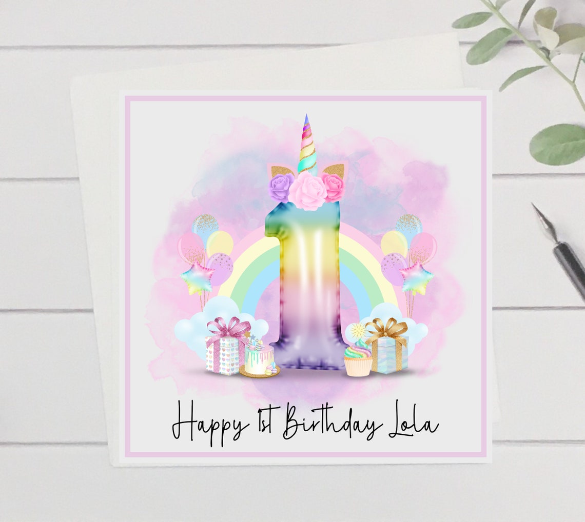 Personalised 4th Birthday Card Unicorn Birthday Rainbow | Etsy