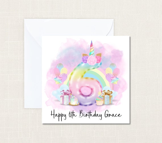 Paper & Party Supplies Greeting Cards Unicorn Rainbow Card 6th Birthday ...