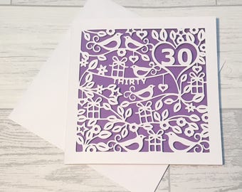 30th Birthday Card, Birthday Card, Birthday Girl, Personalised Card, Thirty, Happy 30th Birthday, 30th Birthday, Papercut Card
