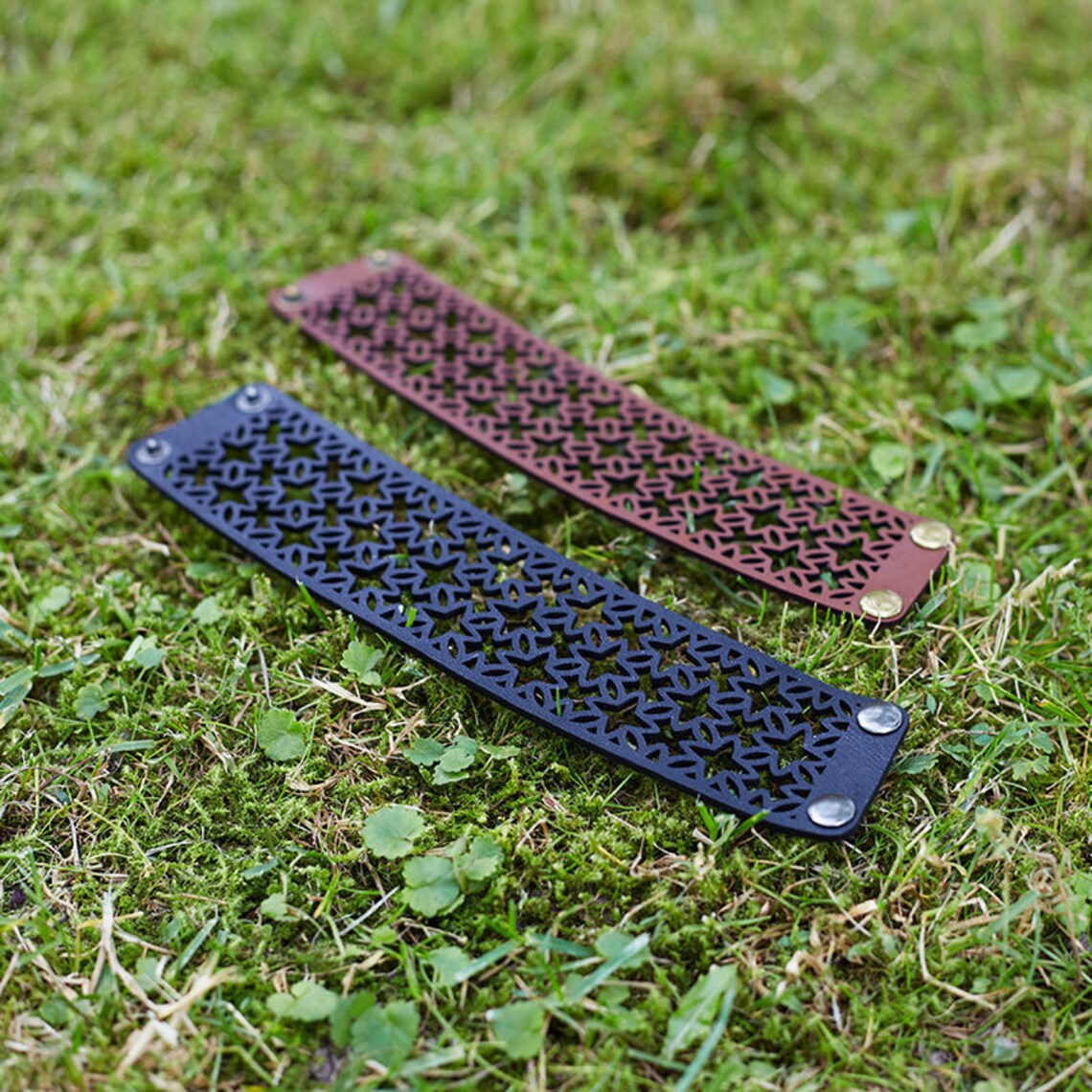 Laser Cut Leather Cuff Bracelet for Women Handmade Black Etsy