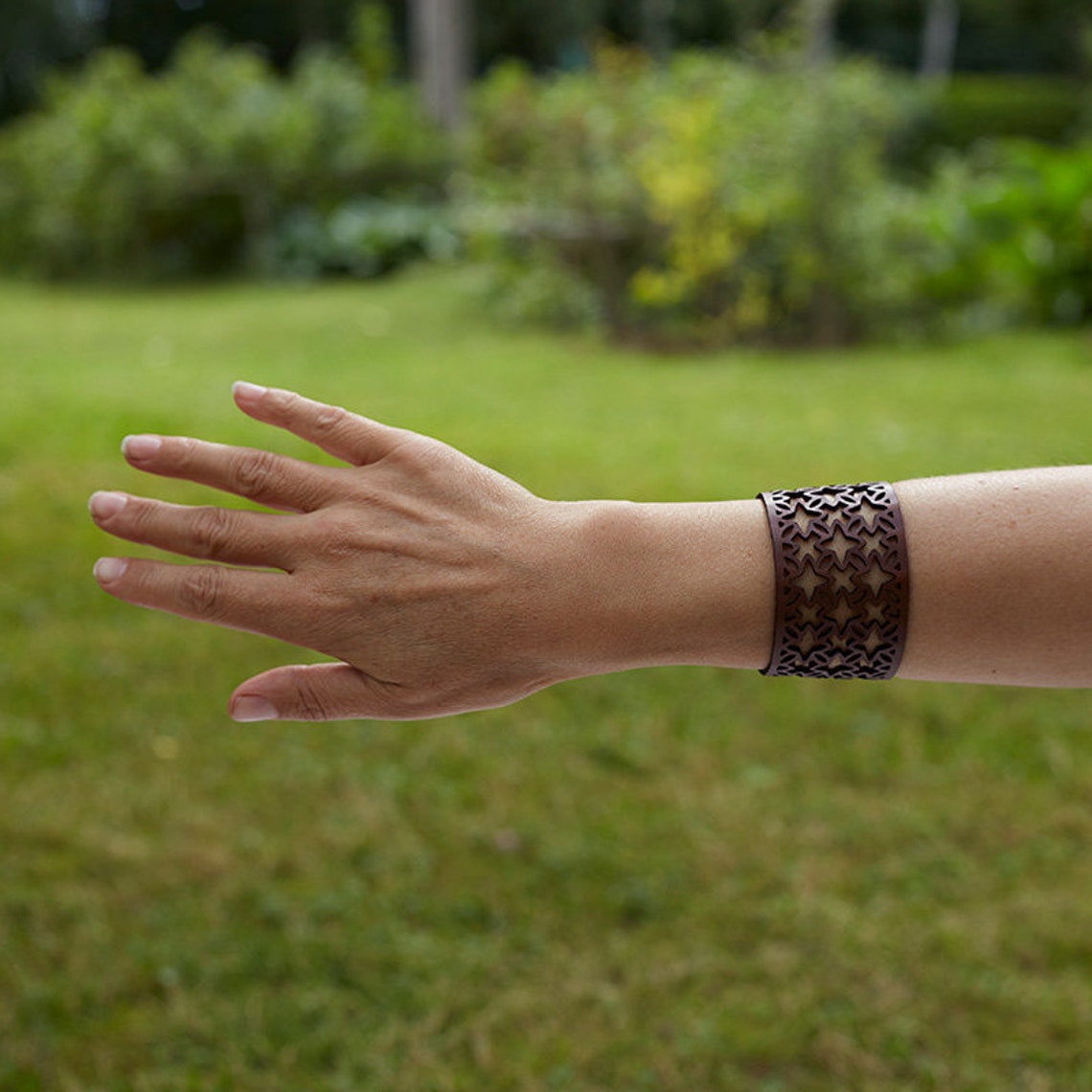 Laser Cut Leather Cuff Bracelet for Women Handmade Black Etsy