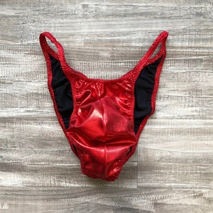 Custom Men&#39;s Bodybuilding Posing Trunks - Red Shimmer - Competition Trunks