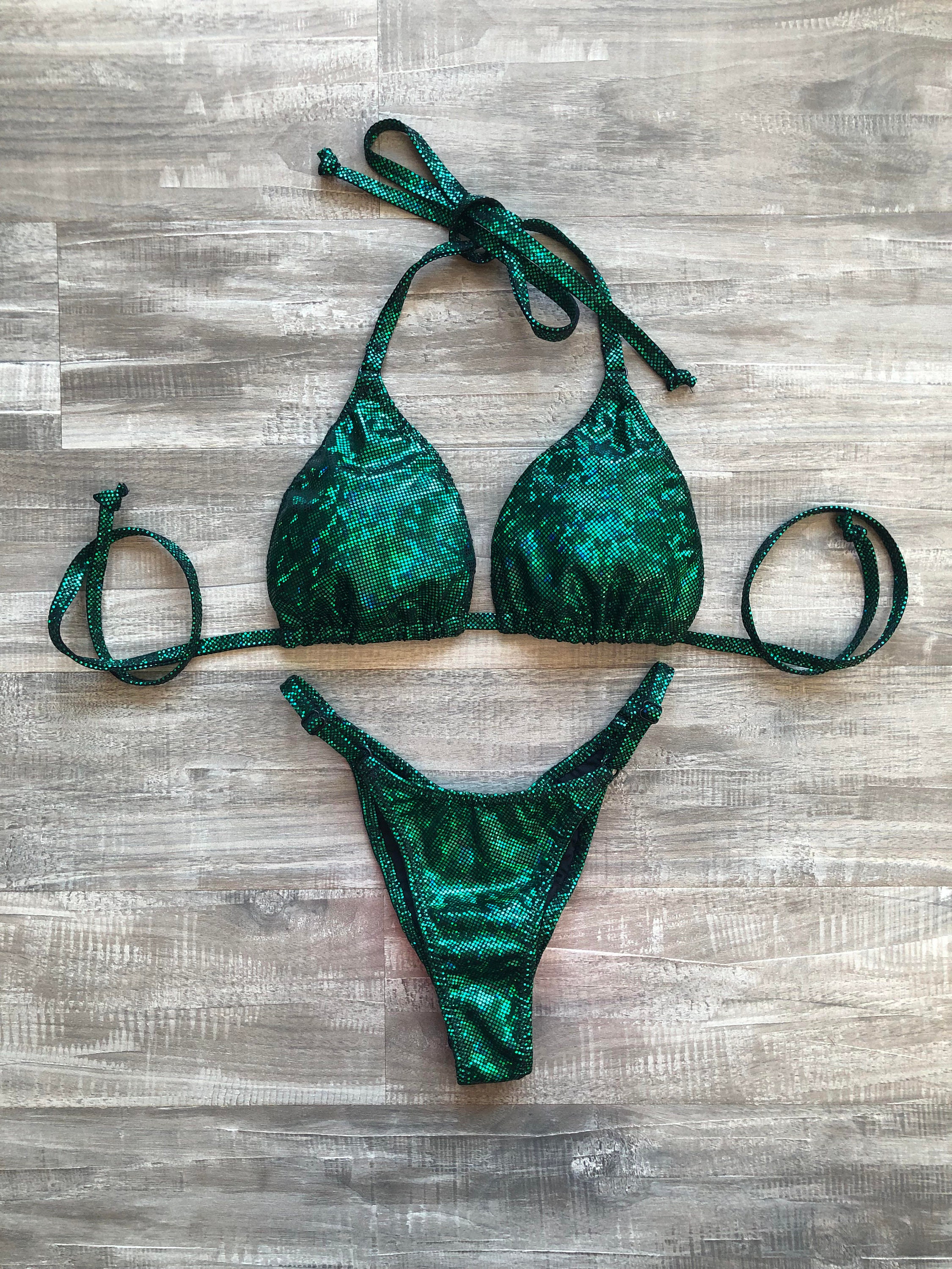 Emerald Green Wrap Bikini Top Full Coverage Boyshort Bikini