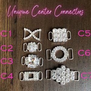 May include: Seven different silver-toned center connectors with crystal embellishments. The connectors are labeled C1 through C7.
