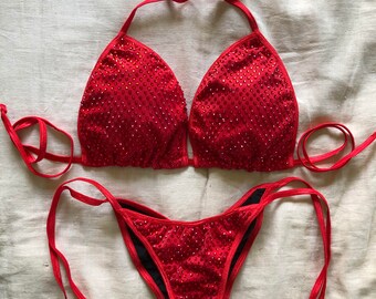 Practice Posing Suit - Matte Red With Bling