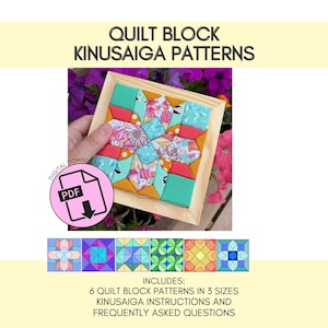 Beginner Quilt Block Kinusaiga Craft Pattern Bundle, No Sew Fabric Mosaic Templates, Digital Download
