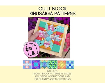 Beginner Quilt Block Kinusaiga Craft Pattern Bundle, No Sew Fabric Mosaic Templates, Digital Download