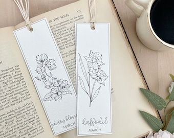 Birth month flower bookmark, paper bookmark with tassel, bookish, readers club