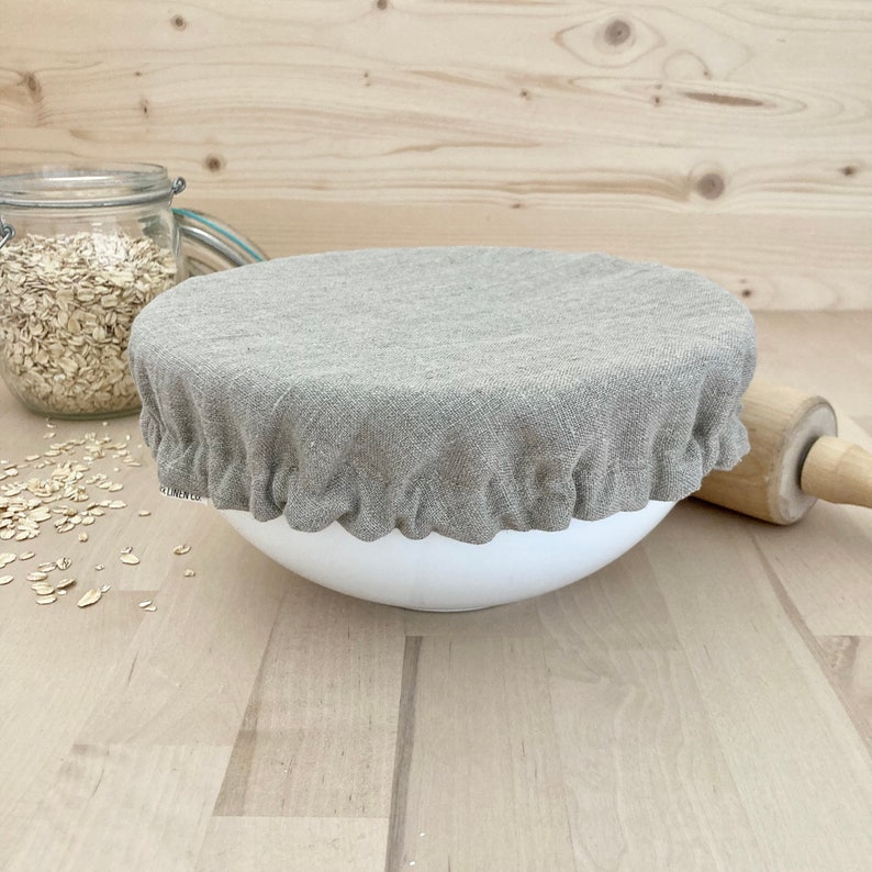 Reusable Natural Linen and Cotton Bowl Cover, Reversible Dish Cover, Sourdough and Kombucha Cover, Banneton Cover image 1