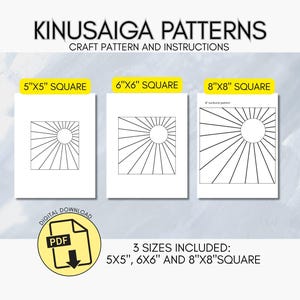 Kinusaiga SUNBURST Craft Pattern, No Sew Fabric Mosaic Template, Digital Download image 2