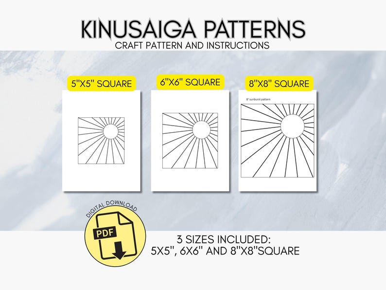 Kinusaiga SUNBURST Craft Pattern, No Sew Fabric Mosaic Template, Digital Download image 2