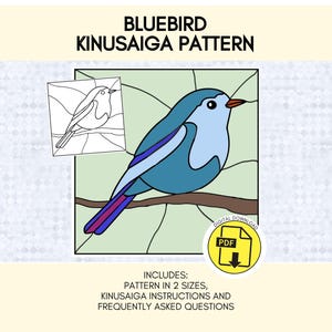 Bluebird Kinusaiga Craft Pattern, No Sew Fabric Mosaic Template, Digital Download Art Project