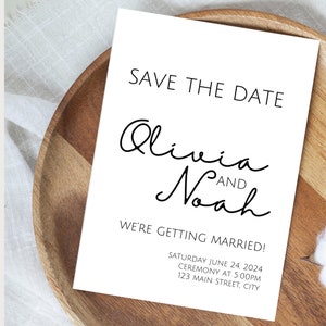 L&#39;ensemble de faire-part de mariage simple et élégant comprend une invitation, une carte de réservation, une réponse, des informations sur les détails du mariage, des modèles modifiables
