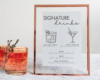 Signature Wedding Drink Menu Template, Wedding Bar Menu Sign, Editable Cocktail Menu, Wedding Drink Sign