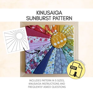 Kinusaiga SUNBURST Craft Pattern, No Sew Fabric Mosaic Template, Digital Download