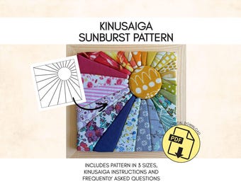 Kinusaiga SUNBURST Craft Pattern, No Sew Fabric Mosaic Template, Digital Download