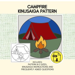 Campfire Kinusaiga Craft Pattern, No Sew Fabric Mosaic Template, Camping Art Digital Download