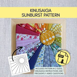 Kinusaiga SUNBURST Craft Pattern, No Sew Fabric Mosaic Template, Digital Download
