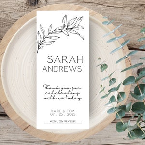 Wedding menu and name place card set, simple wedding dinner menu, wedding guest name tag, editable wedding placecard template bundle