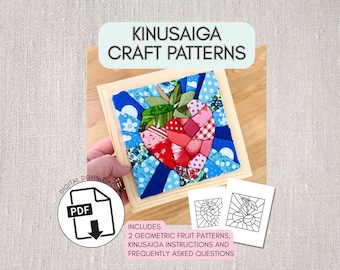Geometric Fruit Kinusaiga Craft Pattern Bundle, No Sew Fabric Mosaic Templates, Digital Download