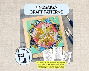 6 Beginner Geometric Kinusaiga Craft Pattern Bundle, No Sew Fabric Mosaic Templates, Digital Download