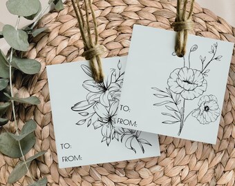 Spring Floral Gift Tag Template, minimalist design, edit with Canva, personalized tags for bridal shower or wedding, printable gift tag