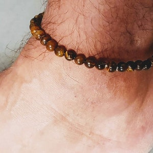 men's ankle bracelet, natural pearls Oeil de tigre