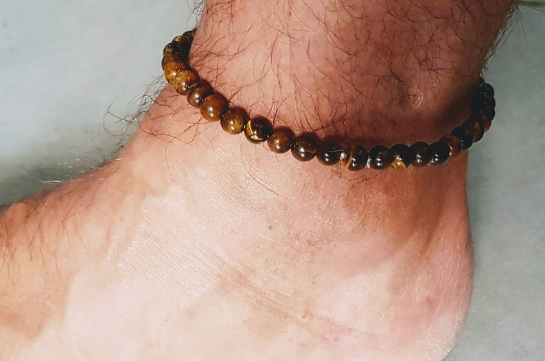 men's ankle bracelet, natural pearls Oeil de tigre