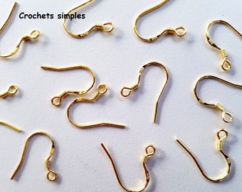 Hooks, fasteners for earrings, gilded with fine gold