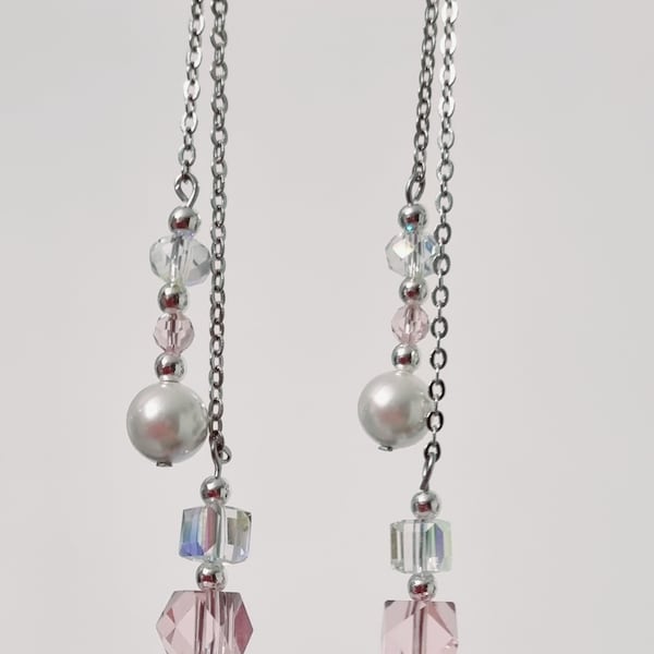 Boucles d'oreilles pendantes perles et cristal