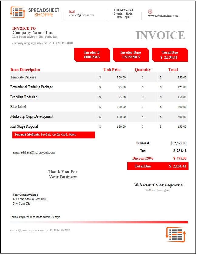 Premium Invoice Template Denali Collection red - Etsy