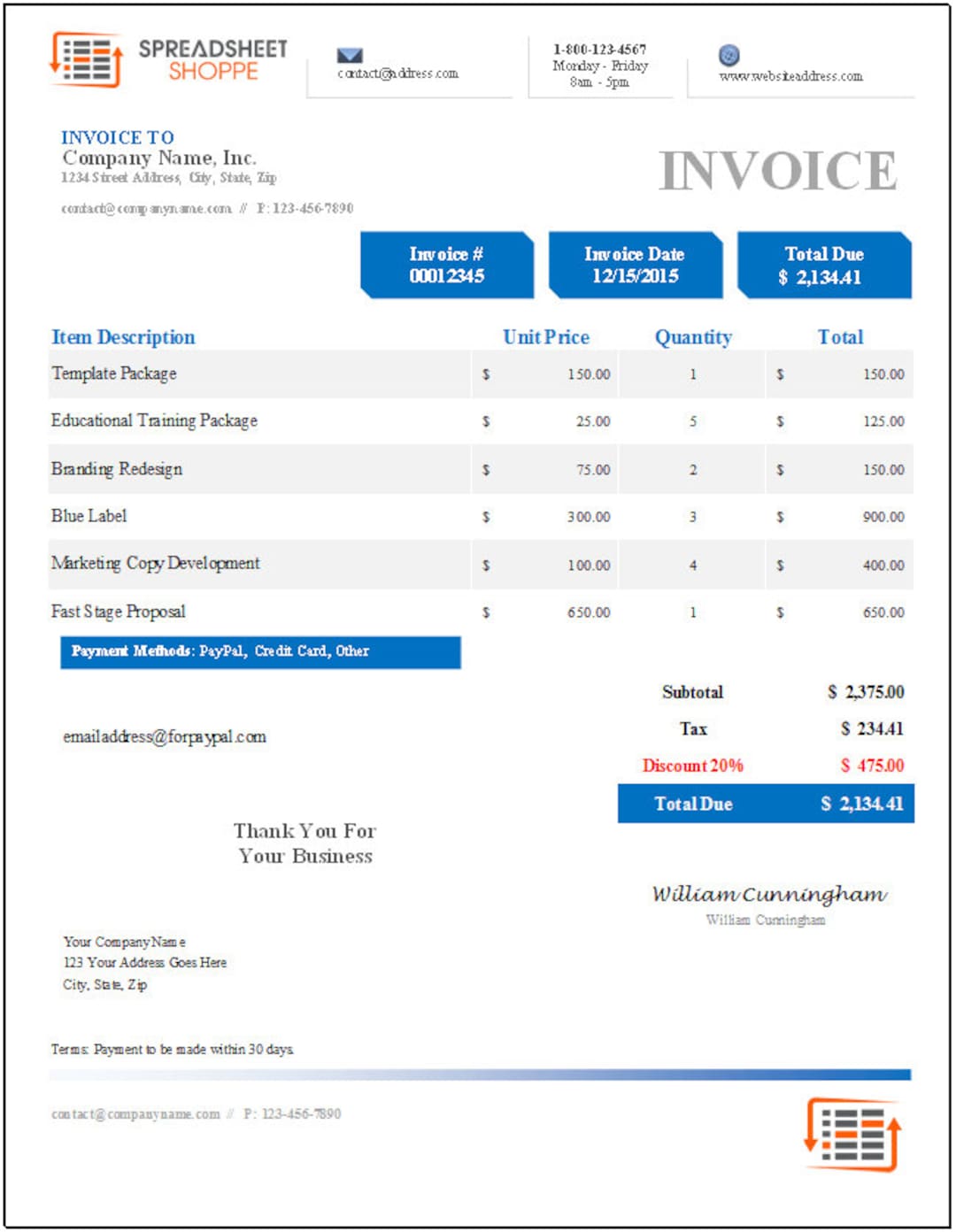 Premium Invoice Template - Denali Collection (blue) - Etsy
