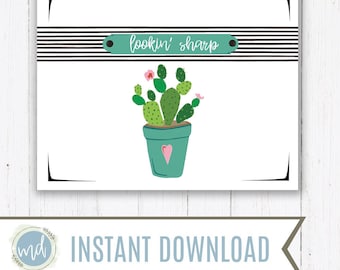 Lookin Sharp Card - Cactus Card - Cactus Postcard - Looking Sharp - Blank Postcard - PDF Digital Card - Black & White Striped Card - General