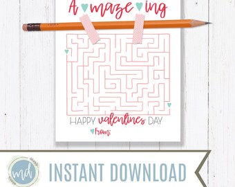 valentine card - I think you are a-maze-ing - kids valentine - valentines for kids - school valentine - digital instant download - classroom