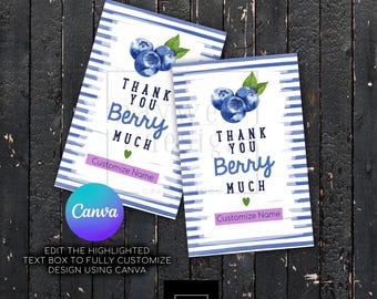 Thank You Berry Much Tag, Thank You Very Much Tag,  Berry Thanks, Blueberry Party Tag, Berry Tag, Party Favor Tag, Berry Birthday Handout