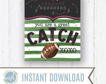 Printable Football Valentine's Day Card - You Are A Great Catch Valentine - Sport Valentine - Boy Valentine - Kids Valentine - Football Card