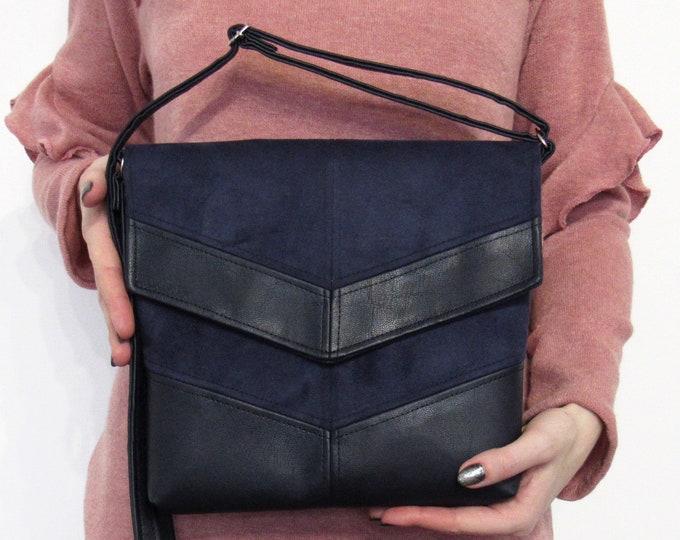 Blue Faux Suede Crossbody Bag Eco Suede Shoulder Bag Vegan Etsy