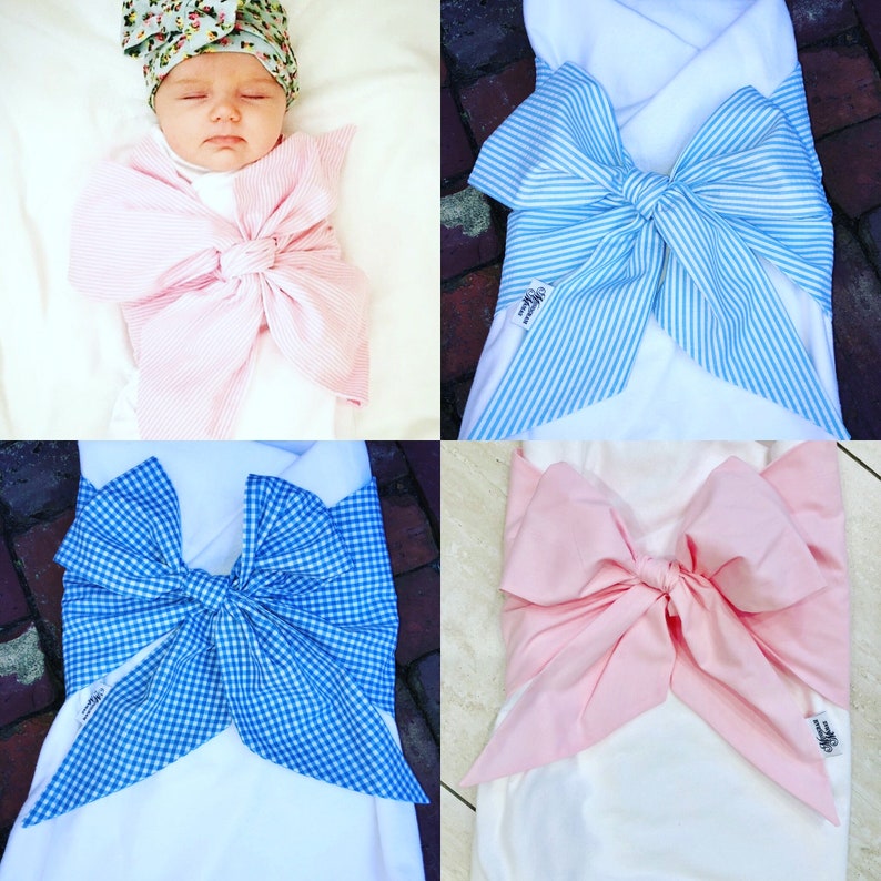 Swaddle Blanket Bow Swaddle Seersucker Monogrammed Bow Etsy