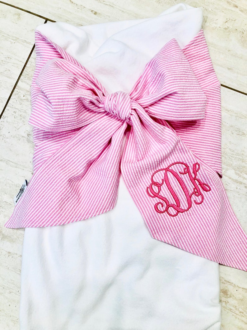 Swaddle Blanket Bow Swaddle Seersucker Monogrammed Bow Etsy