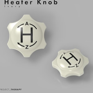 Op de afbeelding: Een ivoorkleurige verwarmingsknop met een zwarte "H" en pijlen die de richtingen "A" en "Z" aangeven.