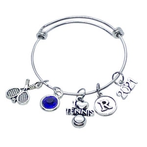 2023 Personalized Tennis Bracelet, Tennis Charm Bracelet, Tennis Jewelry, Tennis Gift, Tennis Charm, Tennis Coach, Tennis Ball