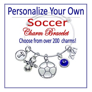 CREATE YOUR OWN Soccer Bracelet, Soccer Charm Bracelet, Soccer Jewelry, Soccer Shirt, Soccer Charm, Soccer Gift, Soccer Player