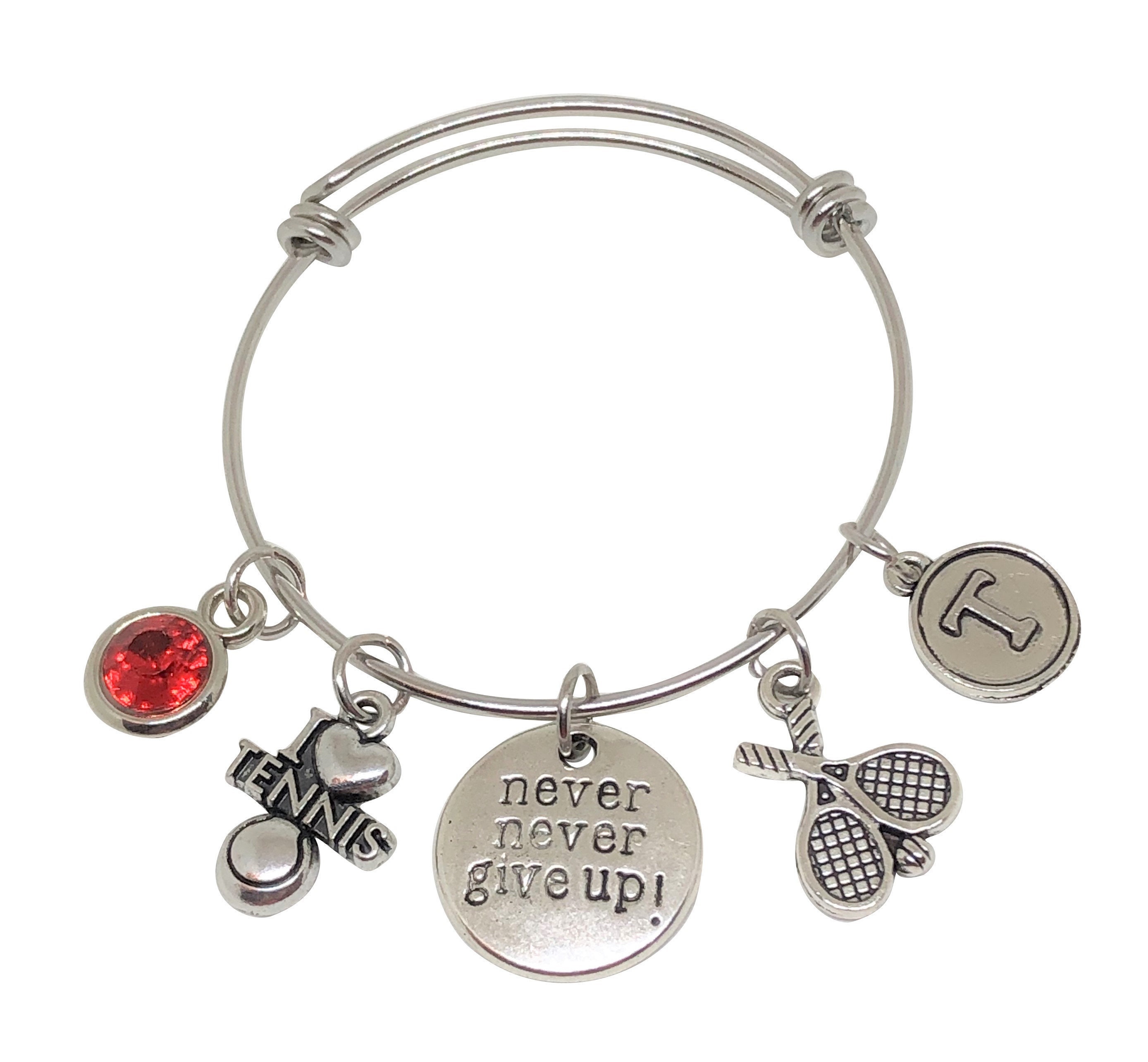 Personalized Tennis Bracelet, Never Give Up Tennis Charm Bracelet