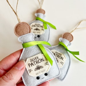Silver Patron Tequila Bottle handmade felt hanging decoration